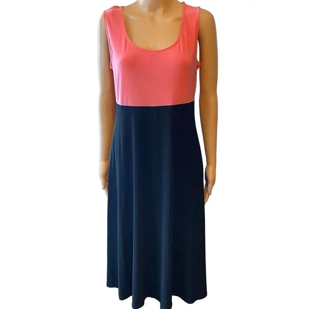R&K Black Pink Color Block Casual Stretchy Comfy Summer Dress Women Size 10